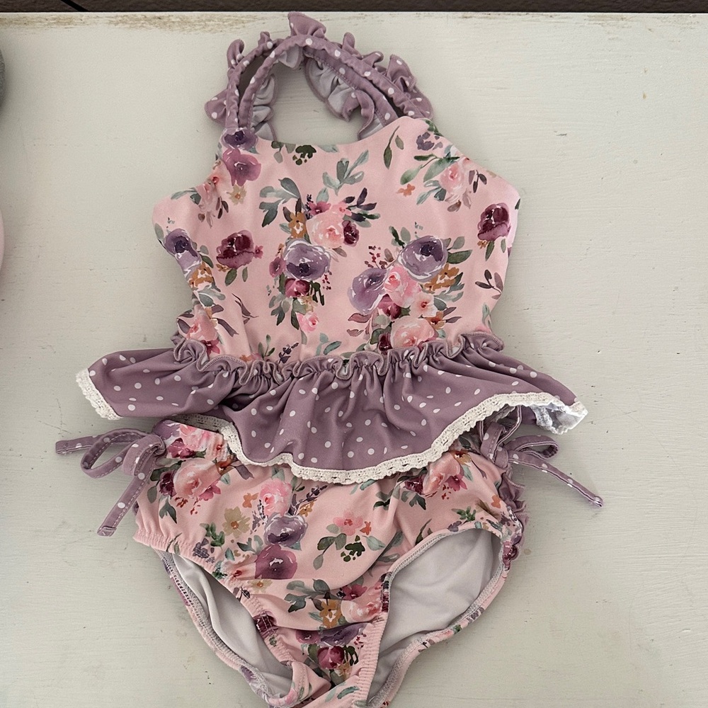 Cheeky Plum Polka Dot and Floral Swimsuit